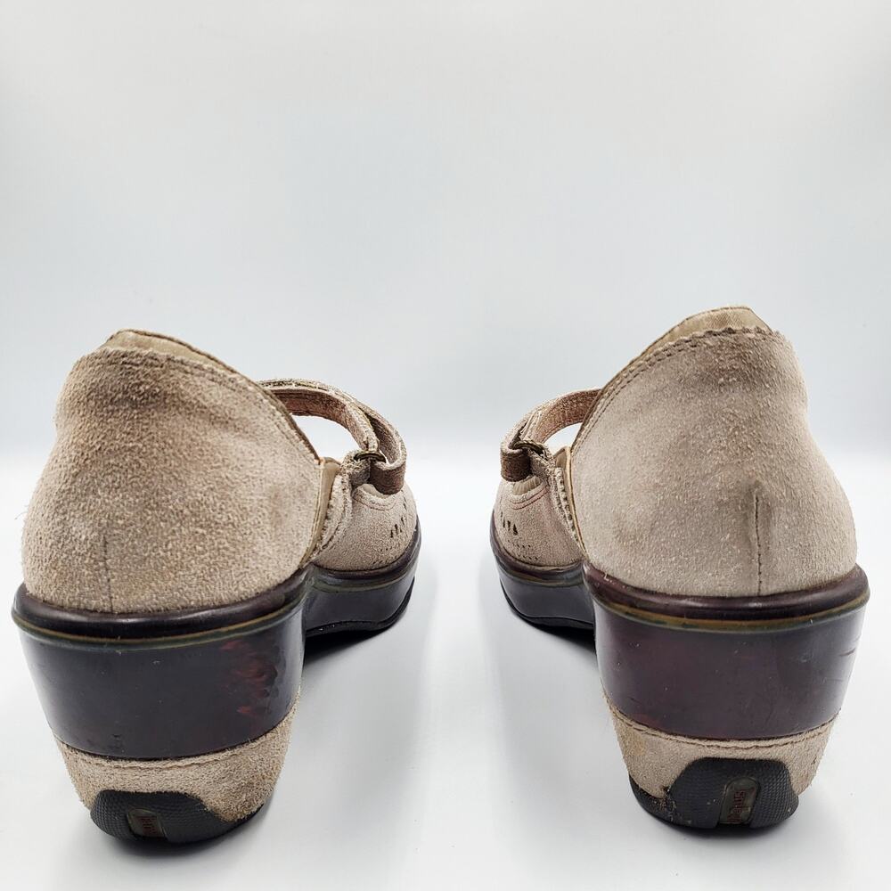 Jambu Lido Gray Beige Brown Orange Trim Suede Mary Jane Wedges Women's Size 7 - Picture 8 of 11